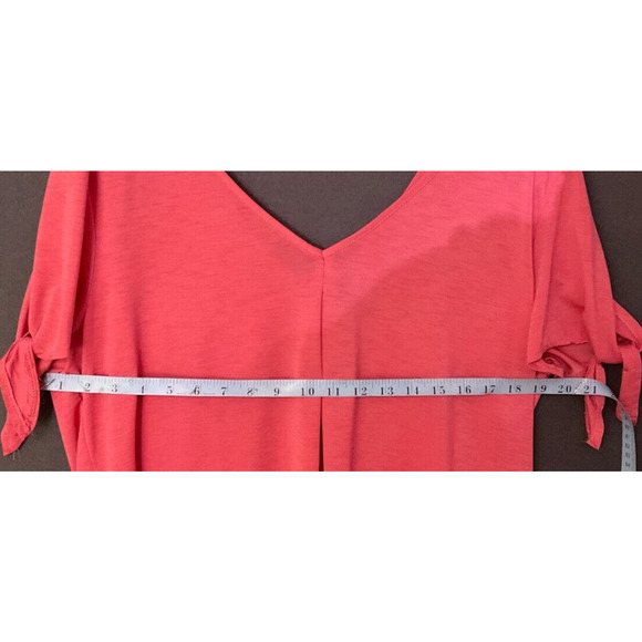 Coral V-Neck Women's Top 1XL Short Sleeve , Sleeves Tie, Cold Shoulder - Picture 3 of 5